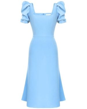 POST MERIDIEM Light Godet Silhouette Square Neck Midi Dress - Blue