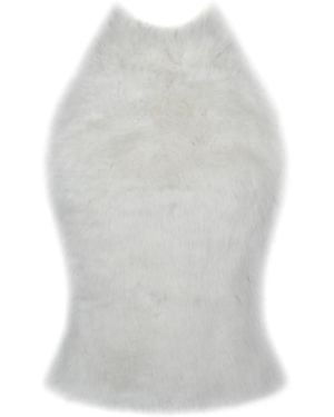 Miss Circle New York Oona Backless Contoured Fur Halter Top - White