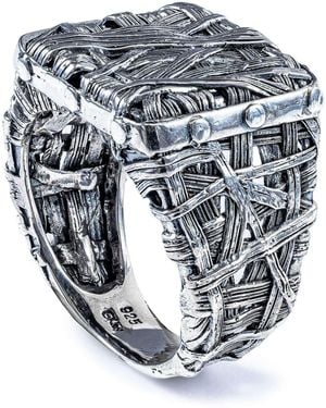 German Kabirski Dentelle Oxidized Ring With Chaotic Woven Texture - Metallic