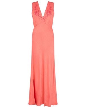 Lily and Lionel Pandora Bias Cut Sleeveless Embroidered Maxi Dress - Pink