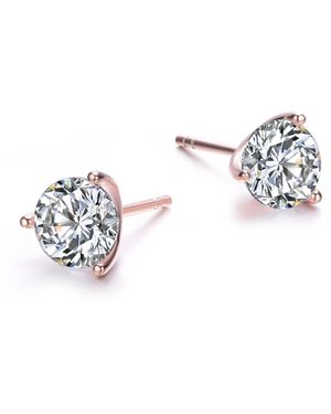 Genevive Jewelry Rose Rose Plated Three-Prong Martini Solitaire Stud Earrings - Multicolor