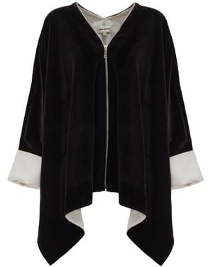 Julia Allert Loose Velvet Cape Jacket With Zip Front - Black