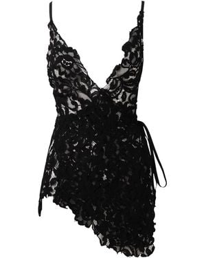 Belle -et-BonBon Festival Party Dress Valentina Noir Lace Wrap Slip Dress With Chiffon Underslip - Black