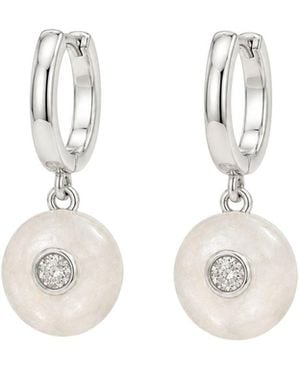Lily Flo Jewellery Moonstone Diamond Hoop Earrings - White