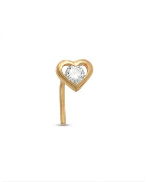 Zahav Jewelry 14K Solid 24G Heart Cz L-Shape Nose Stud - White