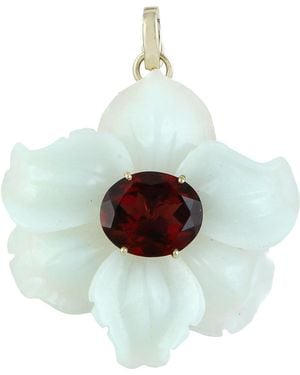 Artisan 14K Carved Onyx & Garnet Flower Pendant - White
