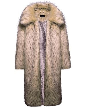 VASEGHIA Neutrals Oisin Vegan Faux Fur Long Coat - Natural