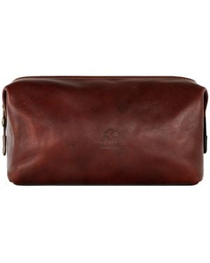 Time Resistance Leather Toiletry Bag For - Brown