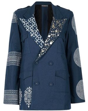 Nesavaali Relaxed Fit Printed Blazer - Blue