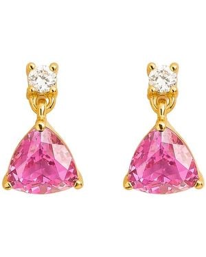 Juvetti Trillion Sapphire & Diamond Drop Earrings - Pink
