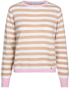 tirillm Neutrals Sasha Basic Cashmere Pullover With Round Neck, Stripes - White