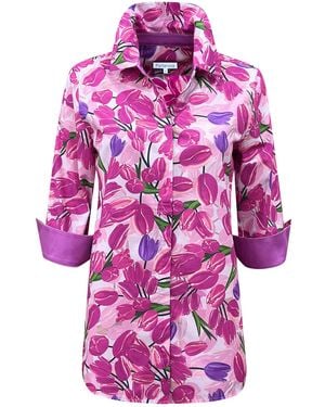 Perlavera Cos Tulip Printed Three Quarter Sleeve Shirt - Purple