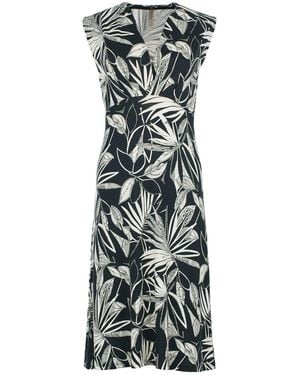 Conquista Monochrome Botanical Jersey Midi Dress - Green