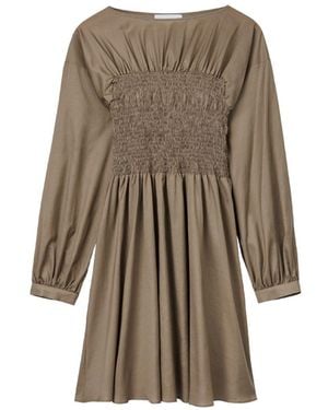 Dāl the Label Smocked Cupro Mini Dress Taupe - Natural