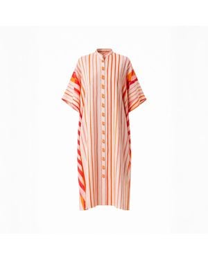 Haris Cotton Button-Down Embroidered Cotton Kaftan - Pink