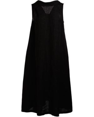 Haris Cotton Midi Back Tie Linen Dress - Black