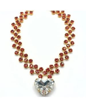 Achala Handcrafted Grande Cuore Peach Crystal Beaded Necklace - Metallic