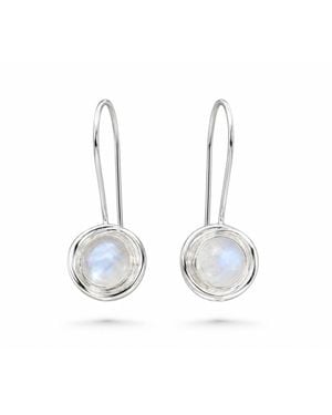 Isla Silver Round Moonstone Sterling Drop Earrings - Metallic