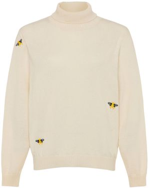 INGMARSON Neutrals Bee Embroidered Wool & Cashmere Rollneck Cream - White