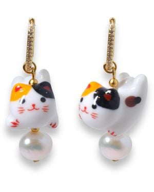 Ninemoo Ceramics Happy Cat Earrings - Blue