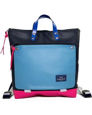 Daniel Chong Waterproof Square Book Holder Backpack With Double Zipper - Blue