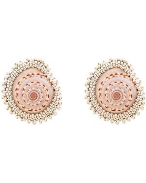 Oana Savu Beaded Sea Shells Earrings Sterling Studs - Pink