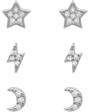 Luna Charles Miku Lightning, Moon & Star Stud Earrings Set Sterling - White