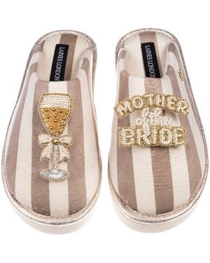 Laines London Neutrals Flatform Stripe Closed Toe Slippers With Mother Of The Bride Brooches - Multicolour