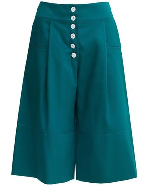 Julia Allert Button Front Wide Leg Bermuda Shorts – - Blue