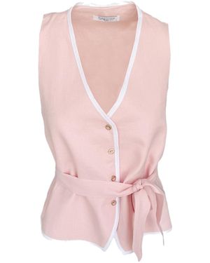 Haris Cotton Duo Tone Linen Vest With Belt - Pink