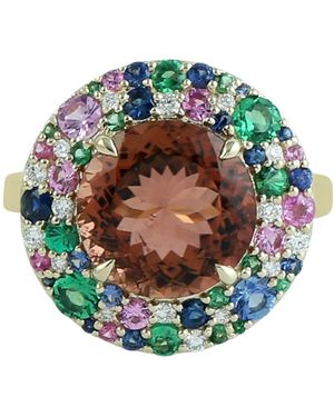 Artisan Tourmaline, Sapphire, Tsavorite & Diamond Halo Statement Ring - Green