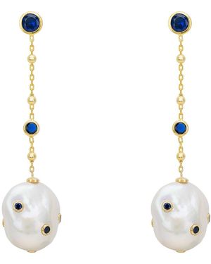 LÁTELITA London Polka Dot Baroque Pearl Chain Drop Earrings Sapphire - White