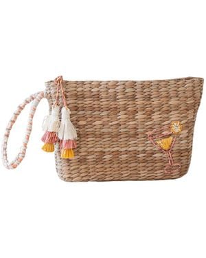 LIKHÂ Neutrals Handwoven Seagrass Cocktail Wristlet Pouch With Tassels - Brown