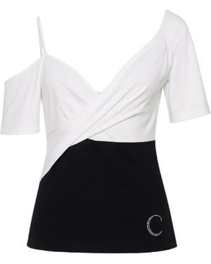 Conquista Asymmetric Wrap Top With Contrast Panel - White