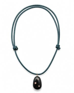Hye Jane Jewelry Large Onyx Pietra On Leather Cord Necklace - Blue