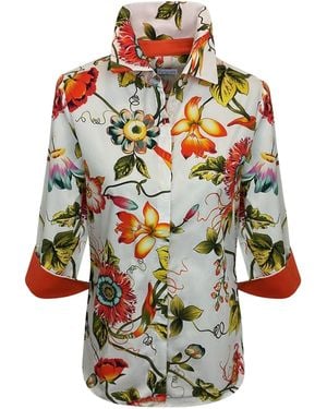 Perlavera Cindy Ivy Printed Three Quarter Sleeve Regular Slim Shirt - Green
