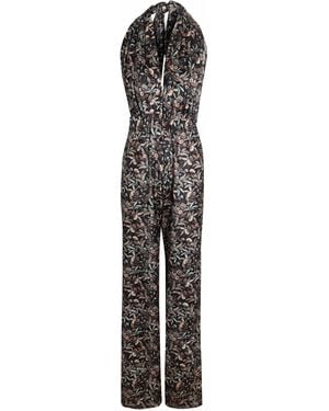 Sarvin Floral Velvet Backless Jumpsuit - Multicolor