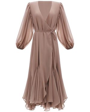 KÂfemme Coffee Chiffon Layered Boho Long Sleeve Midi Dress - Pink