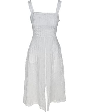 Haris Cotton Square Neck Striped Linen Tie Back Dress With Front Slit - White