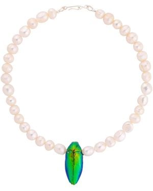 Oana Savu Beetle Real Insect And Freshwater Pearls Choker - Metallic