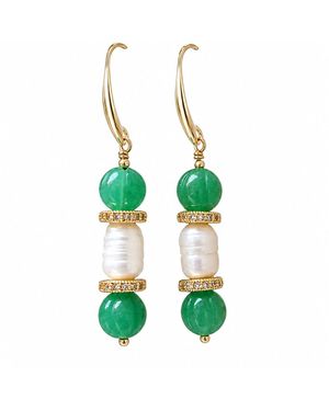 Way to Chic Pearl Earrings With Aventurine Accents - Green