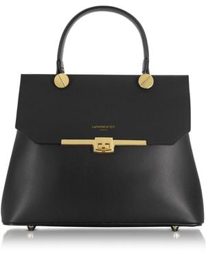 Le Parmentier Atlanta Top Handle Satchel Bag W/Shoulder Strap - Black