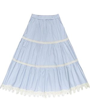Roch Perel Lace And Stipes Layered Skirt - Blue