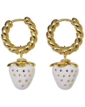 POPORCELAIN Mini Porcelain Strawberry Hoop Earrings - Metallic