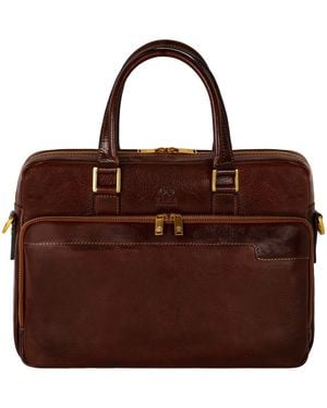 Time Resistance Leather Briefcase Laptop Bag - Brown
