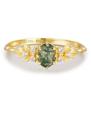Azura Jewelry New York Wildflower Moss Agate Ring Vermeil - Metallic