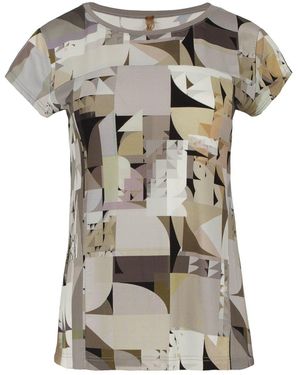 Conquista Geometric Mosaic Viscose Jersey Top - Grey