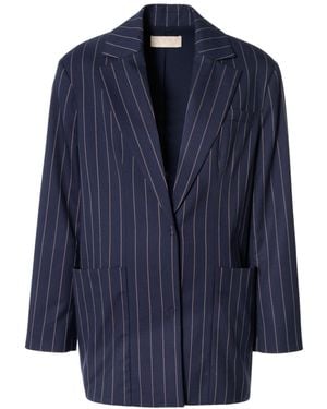 AGGI by HALEWSKI Dora Mood Oversized Tennis Stripe Long Blazer - Blue
