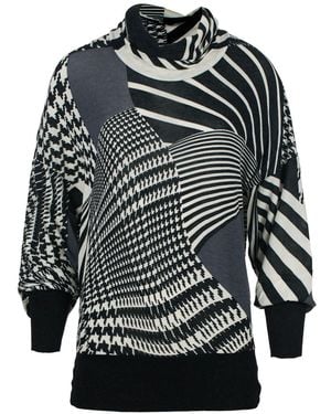 Conquista Knit Polo Neck Top With Batwing Sleeves - Black