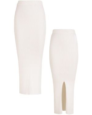 SALANIDA Madonna Ribbed-Knit Midi Skirt *Reversible - White